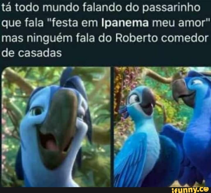 tá todo mundo falando do passarinho que fala "festa em Ipanema meu amor" mas ninguém fala do Roberto comedor de casadas
SINA