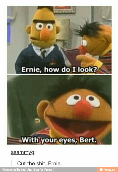 Ernie, how do I
Ioók?I
Cut the shit, Ernie.