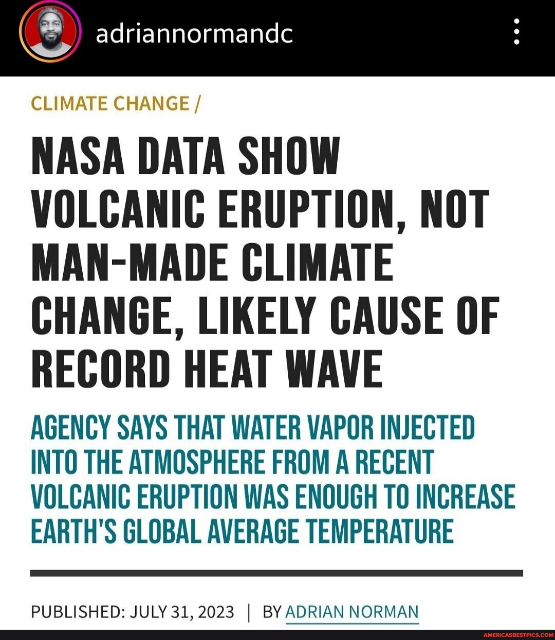 Adriannormandc LS CLIMATE CHANGE NASA DATA SHOW VOLCANIC ERUPTION, NOT