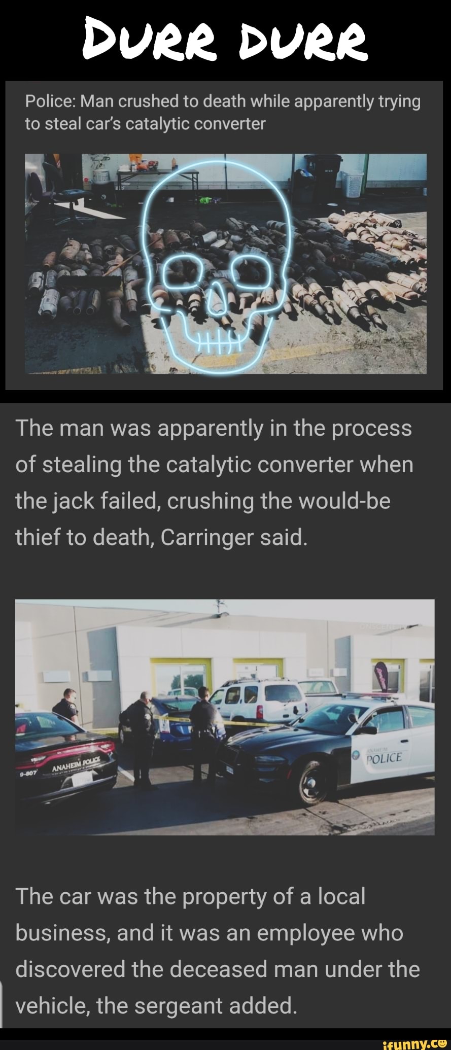 Police Man crushed to death while apparently trying to steal car's