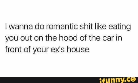 wanna do romantic shit like eating you out on the hood of the car in front of your ex's house