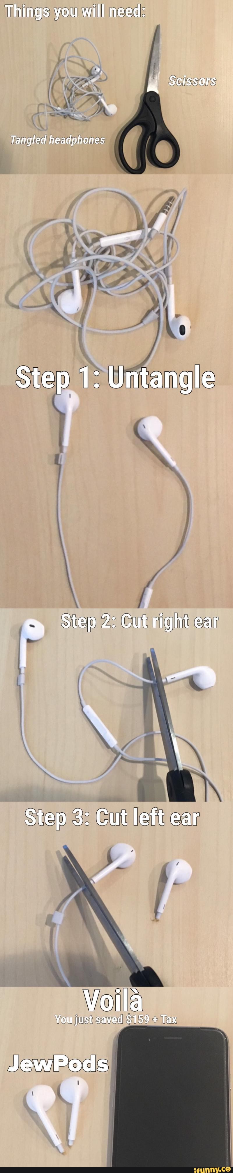 Things you will need: Scissors Tangled headphones Step 1: Untangle q ...