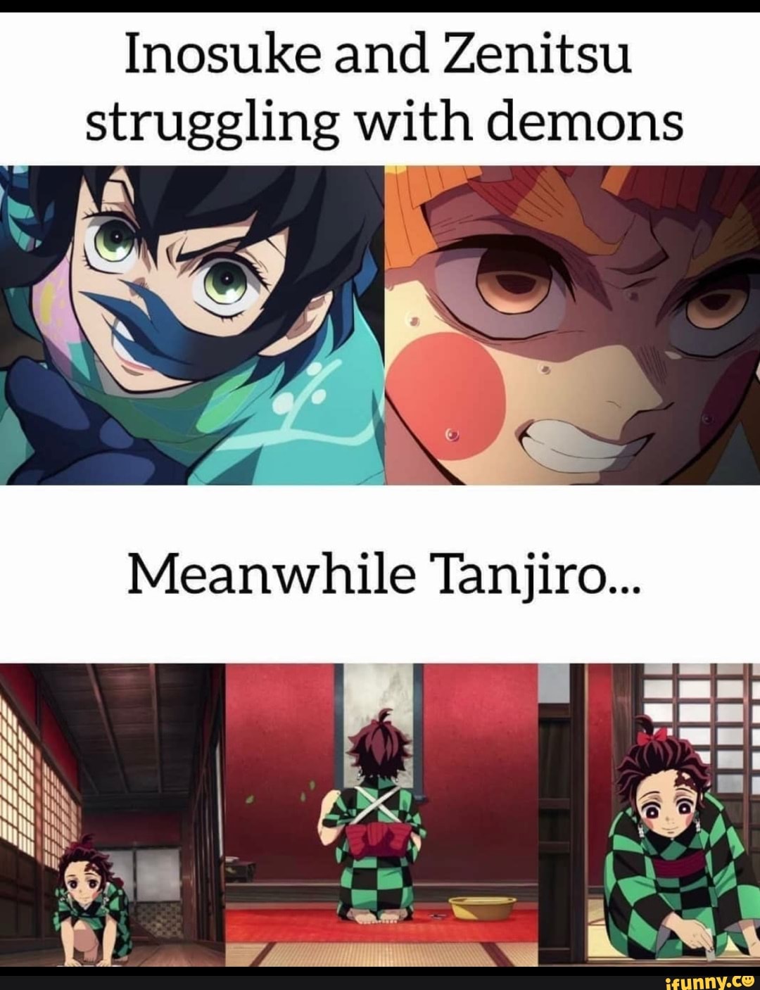 Inosuke and Zenitsu struggling with demons ry \ Meanwhile Tanjiro ...