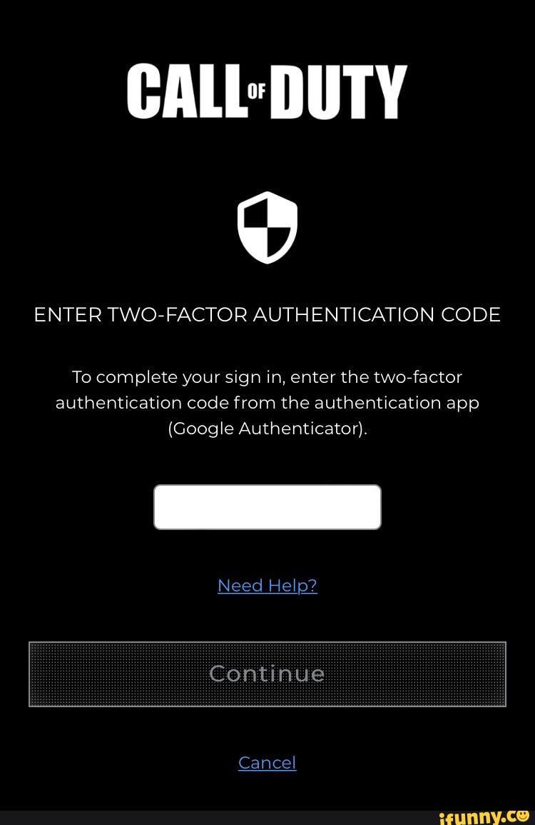 enter two factor authentication code call of duty