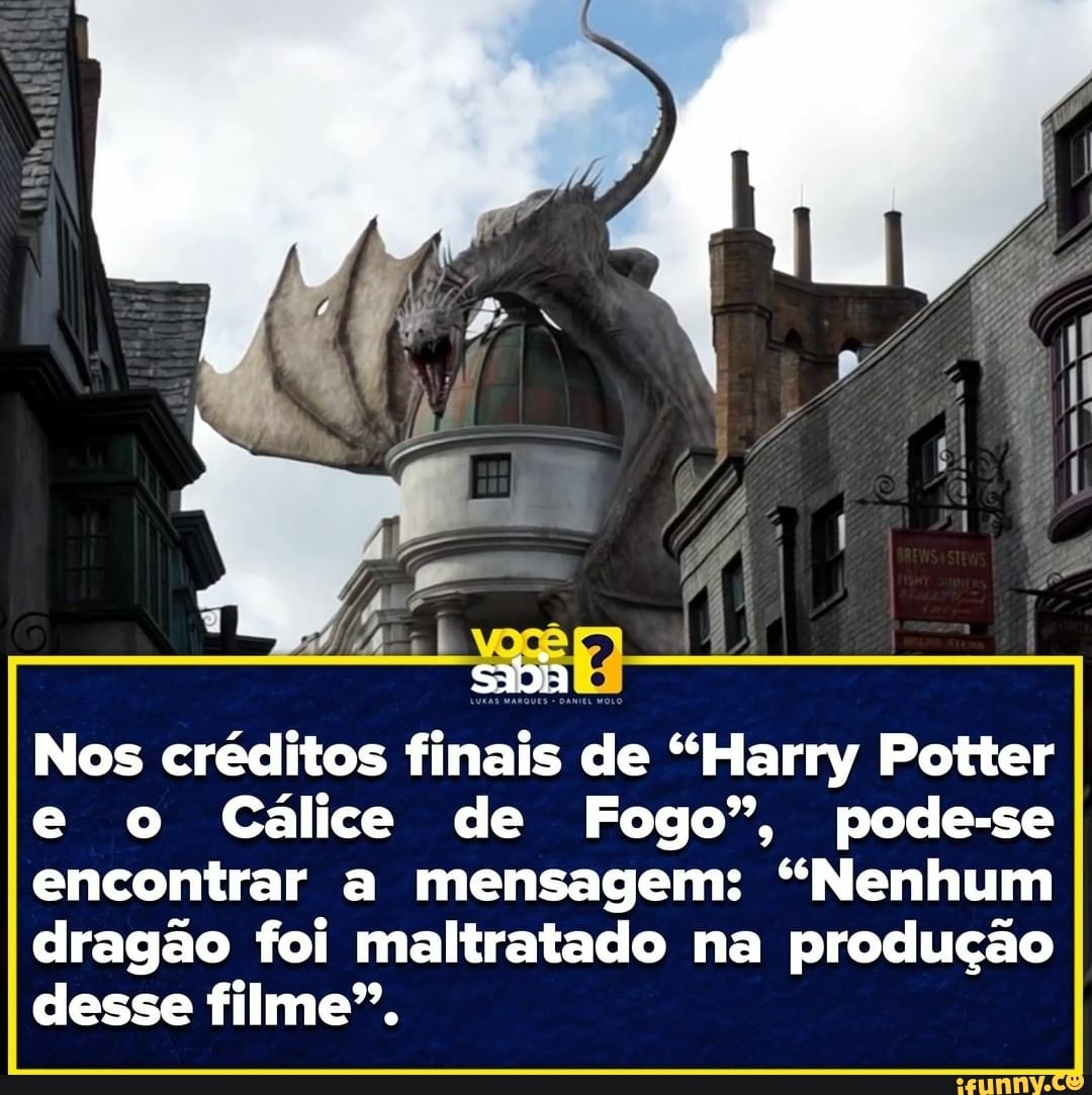 Nos créditos finais de "Harry Potter e o Cálice de Fogo", pode-se encontrar a mensagem: "Nenhum dragão foi maltratado na produção desse filme".