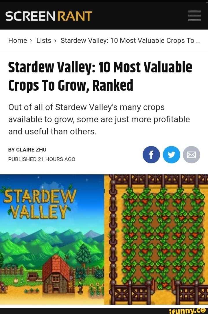 SCREEN RANT Home Lists " Stardew Valley 10 Most Valuable Crops To