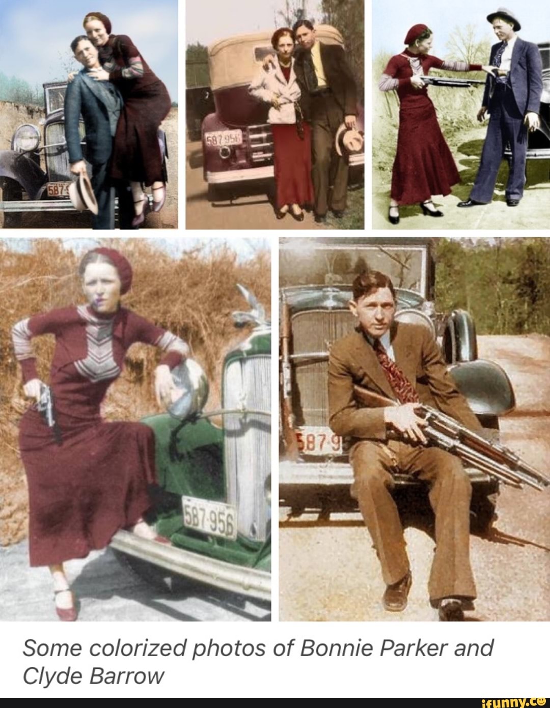 Some colorized photos of Bonnie Parker and Clyde Barrow.