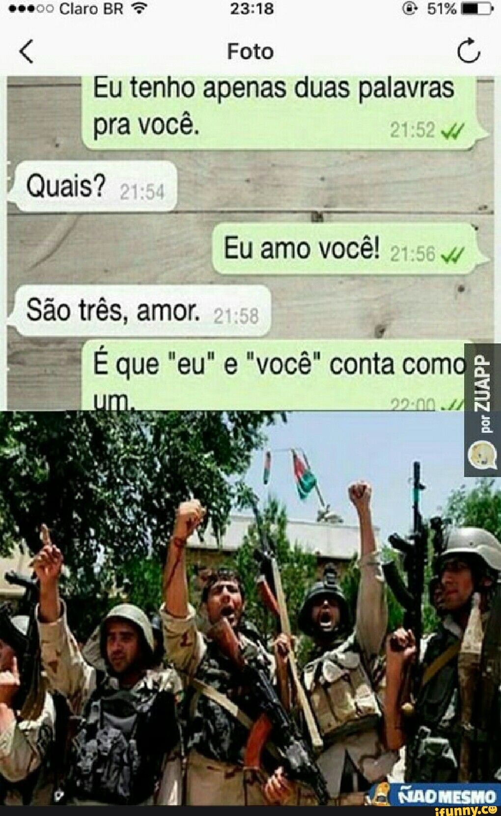 Claro BR
Foto
Eu tenho apenas duas palavras pra você.
Quais?
/ Eu amo você!
São três, amor.
. Fr
Eque "eu" e "você" conta com
MESMO