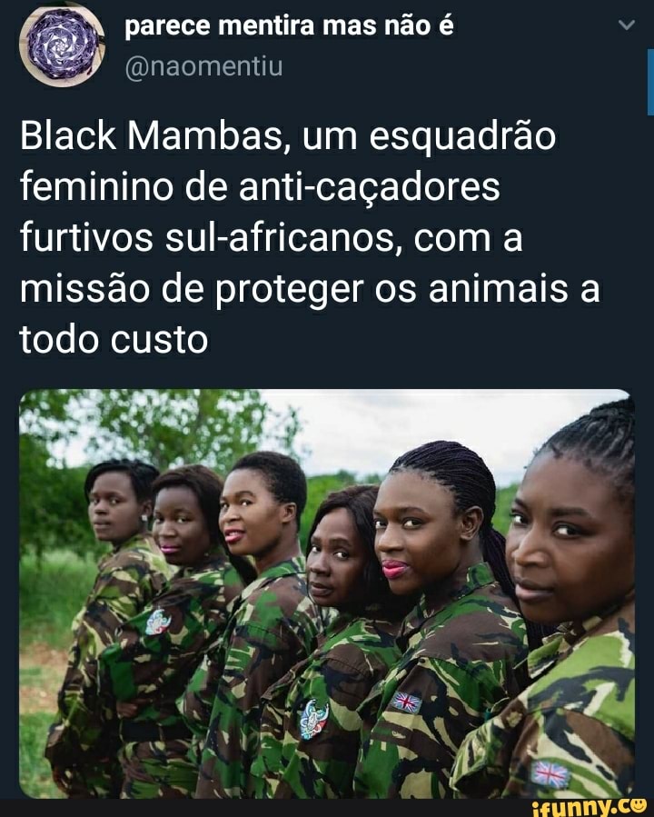 parece mentira mas não é
Black Mambas, um esquadrão feminino de anti-caçadores furtivos sul-africanos, com a missão de proteger os animais a todo custo
