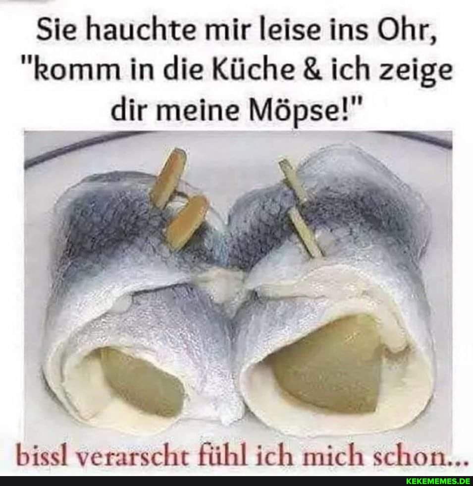 Sie hauchte mir leise ins Ohr,
"komm in die Küche & ich zeige dir meine Möpse!"
ER
( "
biss! verarscht fühl ich mich schon...