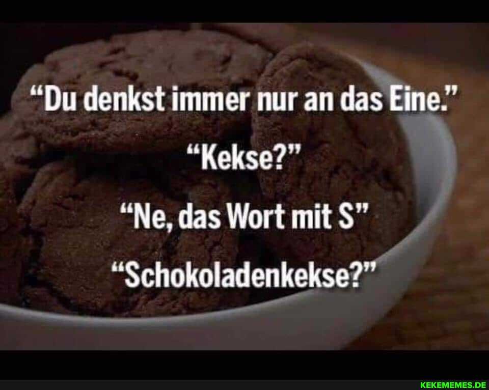 Schokoladige Schokokekse? 🤔😂 - "Du Denkst Immer Nur An Das Eine" "Kekse?"  "Ne, Das Wort Mit S" "Schokoladenkekse?"" - Keke