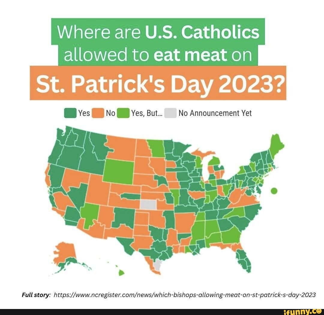 Where are U.S. Catholics allowed to eat meat on St. Patrick's Day 2023