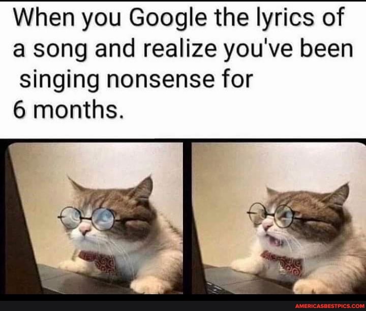 When you Google the lyrics of a song and realize you've been singing nonsense for
6 months.