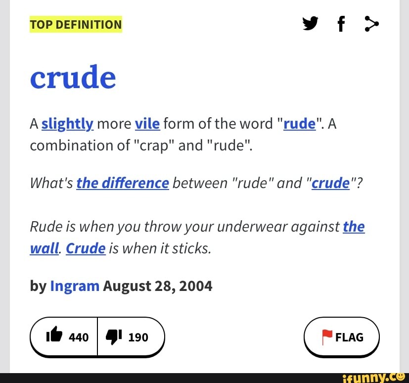 TOP DEFINITION Crude Aslightly More Vile Form Of The Word "rude". A ...