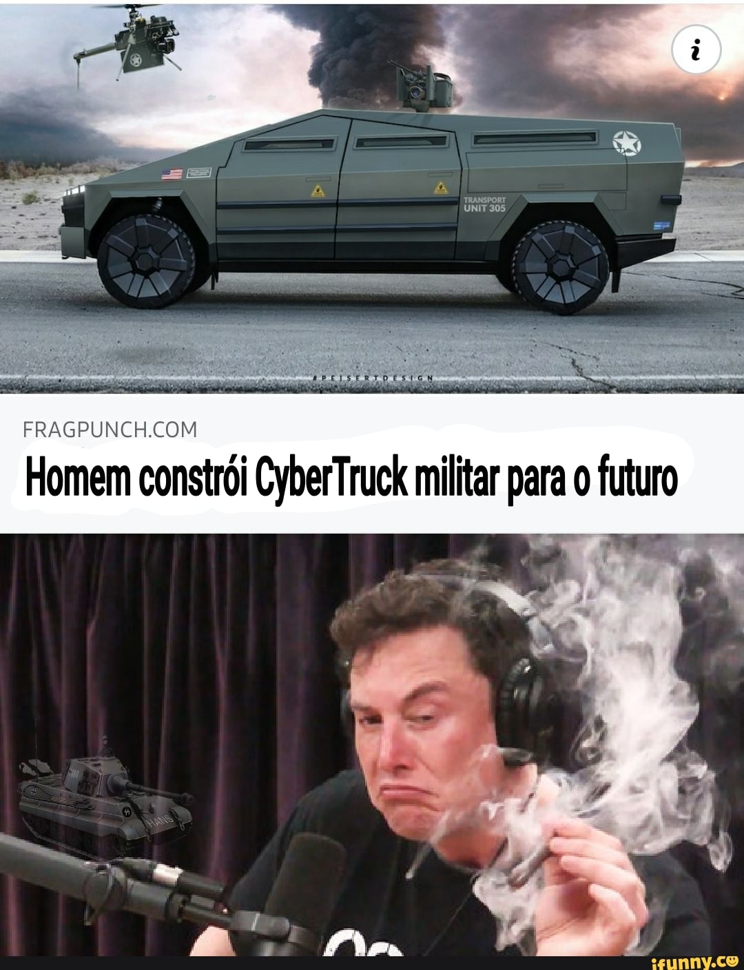 FRAGPUNCH.COM
Homem constrói CyberTruck militar para o futuro