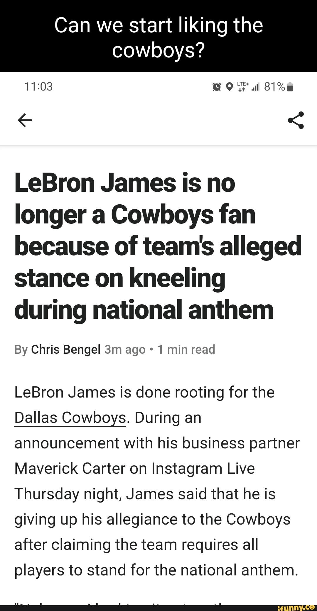 When LeBron James was a Dallas Cowboys fan 