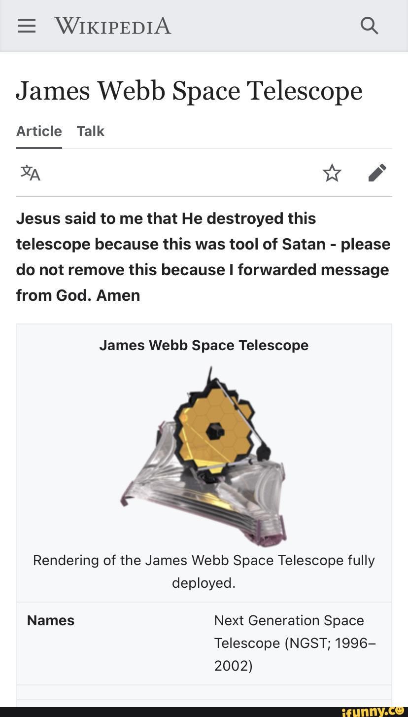  wikipedia q james webb space telescope article talk ww jesus said to