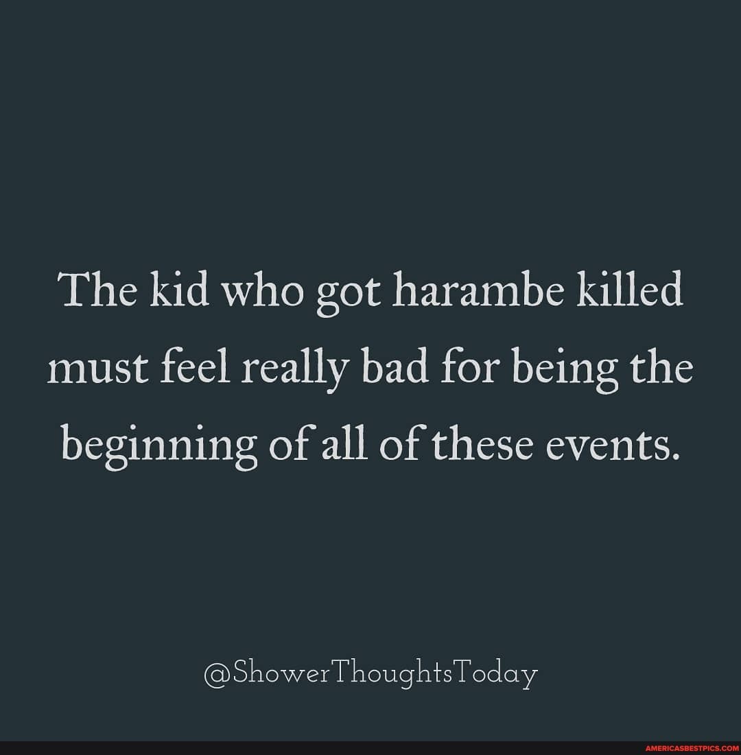 The kid who got harambe killed must feel really bad for being the
beginning of all of these events.
@ShowerThoughtsToday