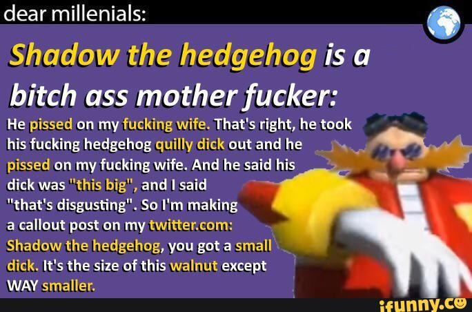 Dear Millenials Shadow The Hedgehog Is A Bitch Ass Mother Fucker He