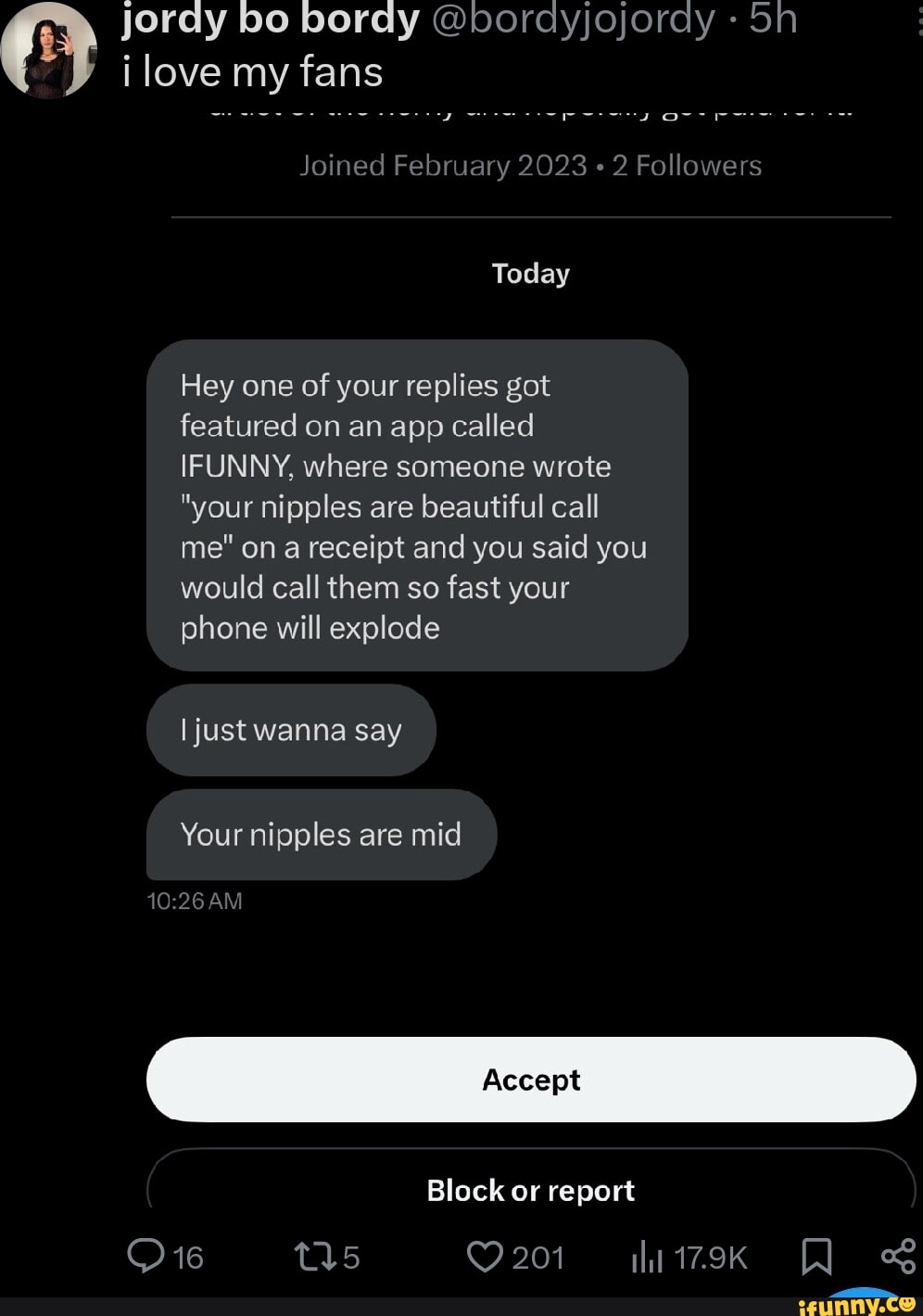 Jordy bo bordy @borayjojoray Sh i love my fans Joined February 2023 2