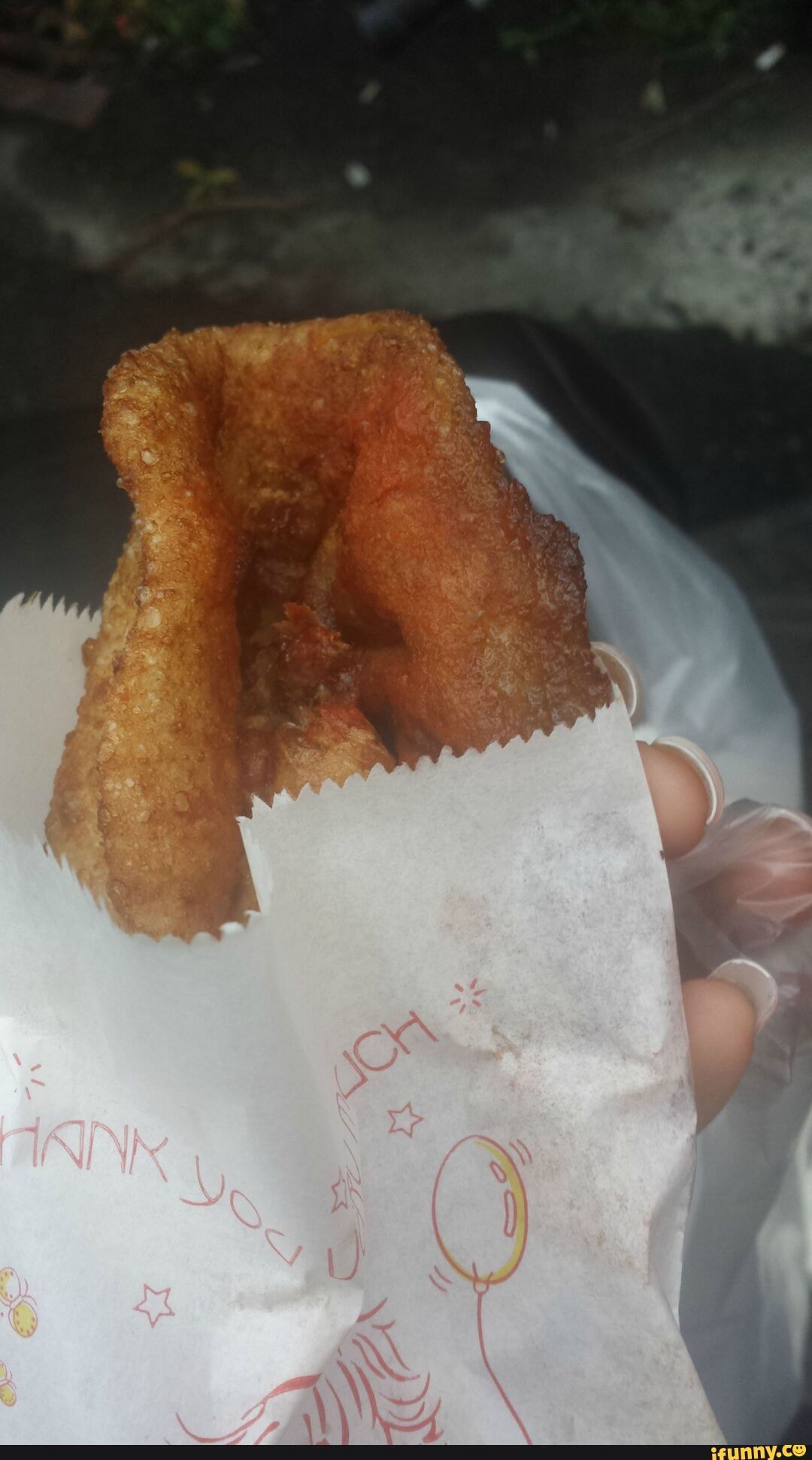 Deep fried egg nestled inside deep fried spring onion pancake )