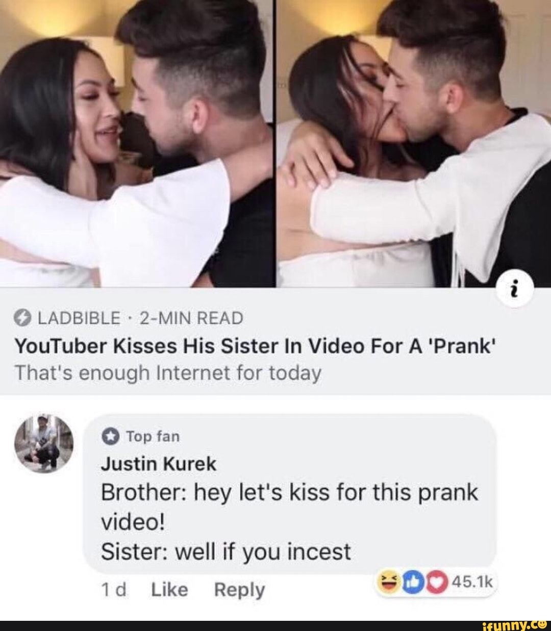 Ladbible 2 Min Read Youtuber Kisses His Sister In Video For A Prank That‘s Enough Internet 8533