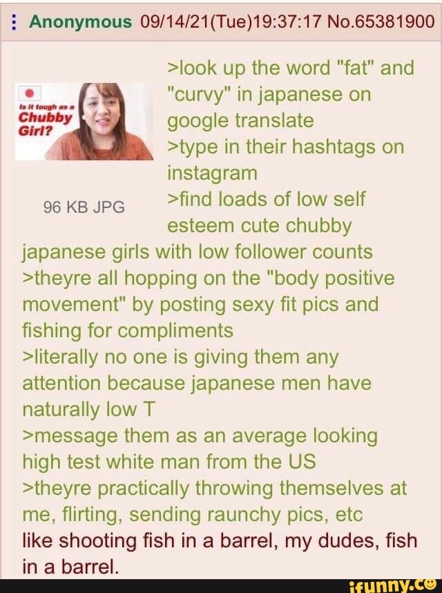 Anonymous No.65381900 >look up the "fat" and "curvy" in japanese on Girl? google