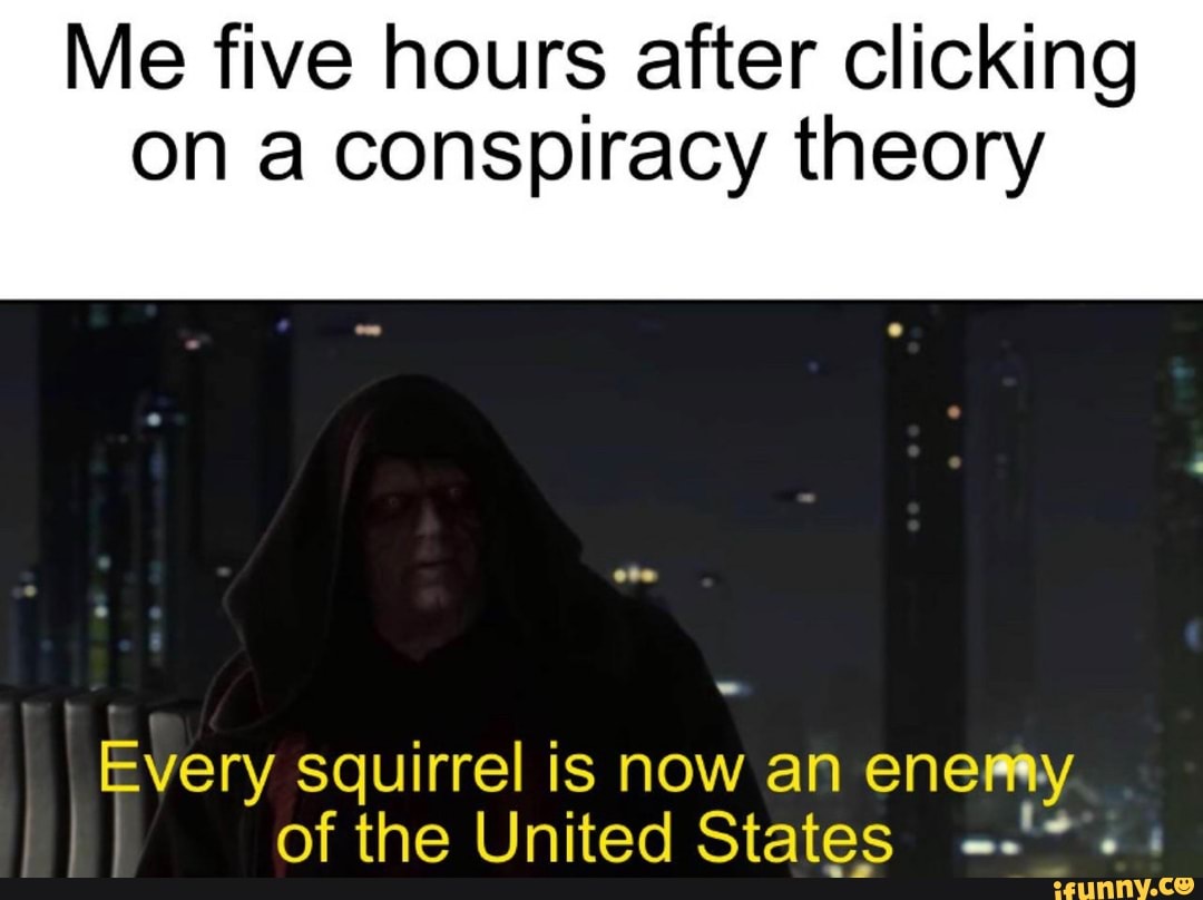 Me five hours after clicking
on a conspiracy theory
Every squirrel is now an enemy of the United States