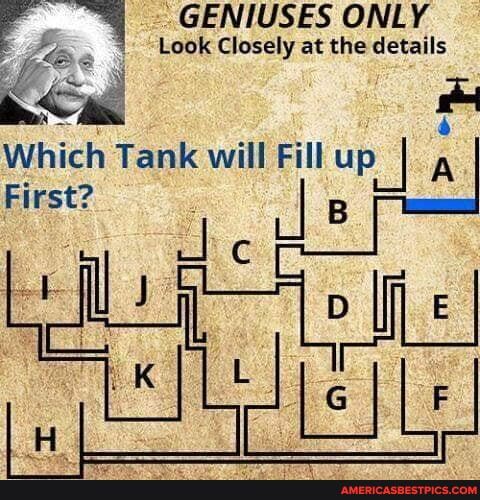 GENIUSES ONLY Look Closely at the details
Which Tank will Fill up I A First?
"ape