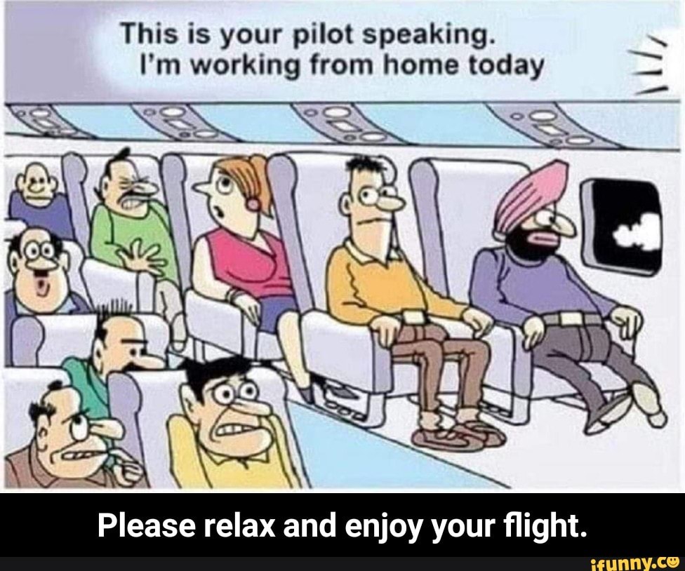 This is your pilot speaking. I'm working from home today Please relax and  enjoy your flight. - Please relax and enjoy your flight. 