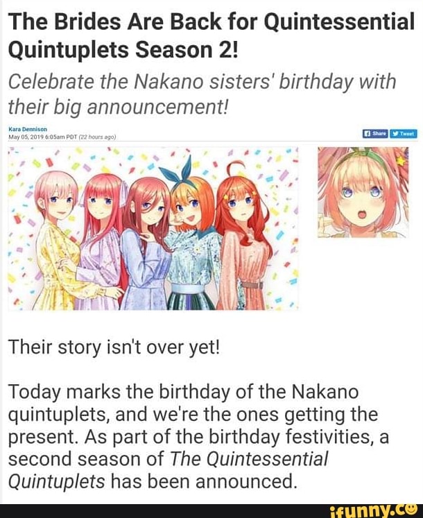 We're Getting a Second Season of The Quintessential Quintuplets