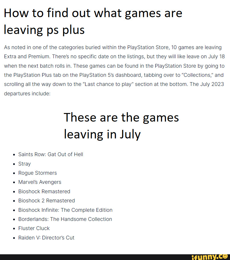 10 Games Leaving PS Plus Extra & Premium This July