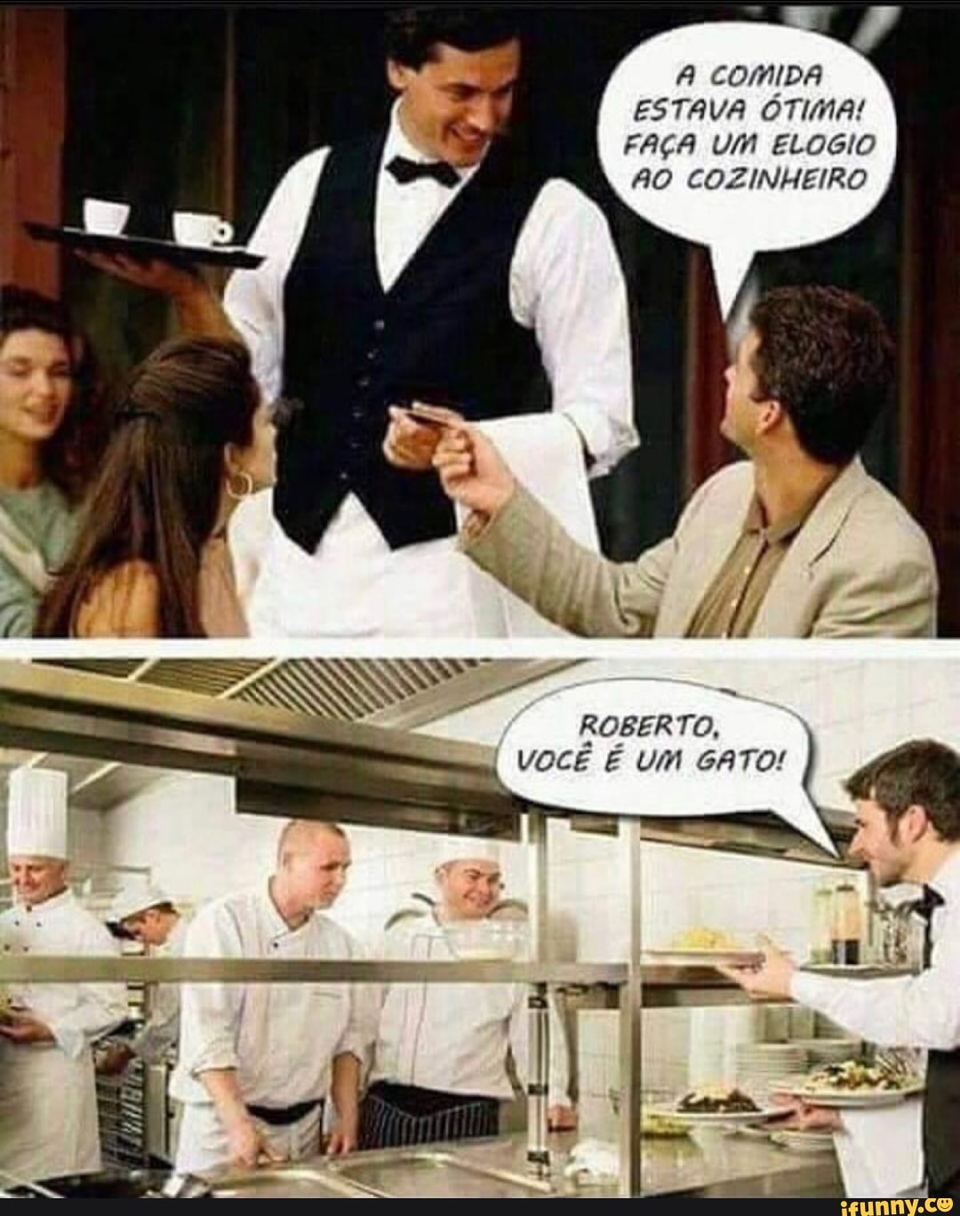 A COMIDA ESTAVA ÓTIMA!
FAÇA UM ELOGIO AO COZINHEIRO
ROBERTO,
VOCÊ É UM GATO!
al