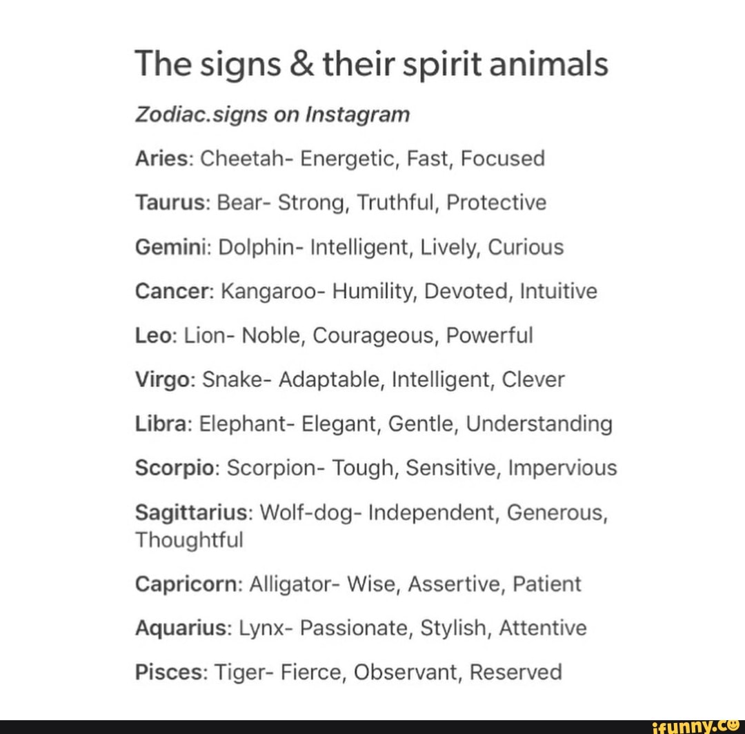 what are the zodiac signs spirit animals