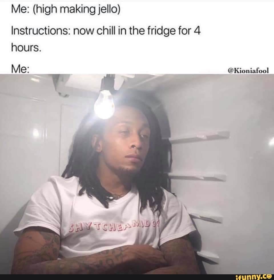 Me: (high making jello)
Instructions: now chill in the fridge for 4 hours.
Me: @Kioniafool
if