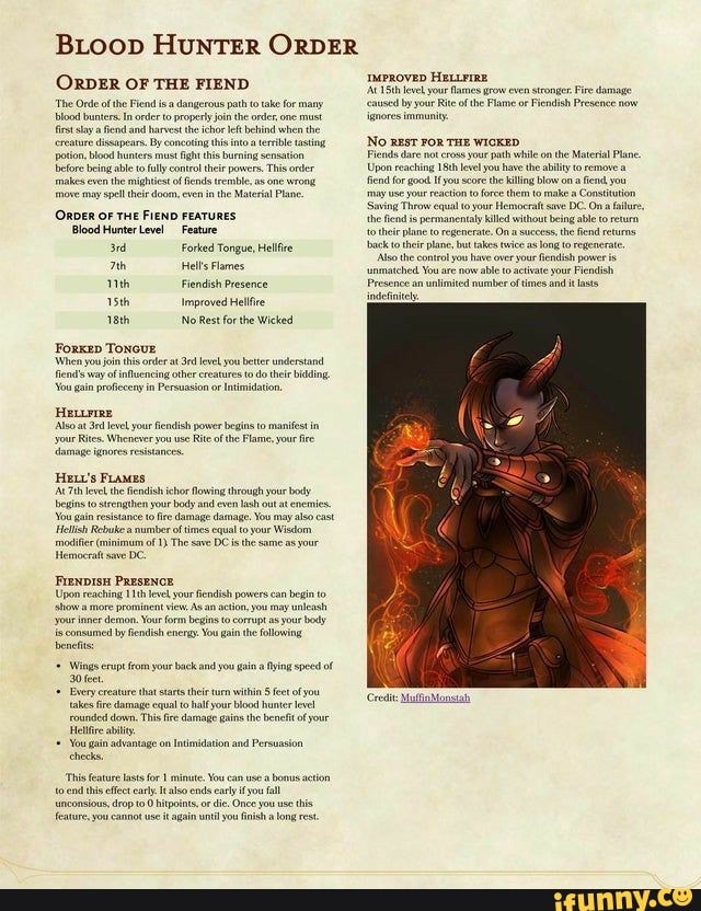 BLOOD HUNTER ORDER ORDER OF THE FIEND The Orde Ofthe Fend Isa Dangerous 