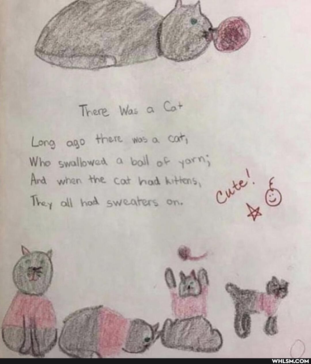 There Wos Gt
Long ago tet wooo cor,
Who swallowed boll of yor%)
Ara when *he Cot nod kittens,
They all hod sweaters on.