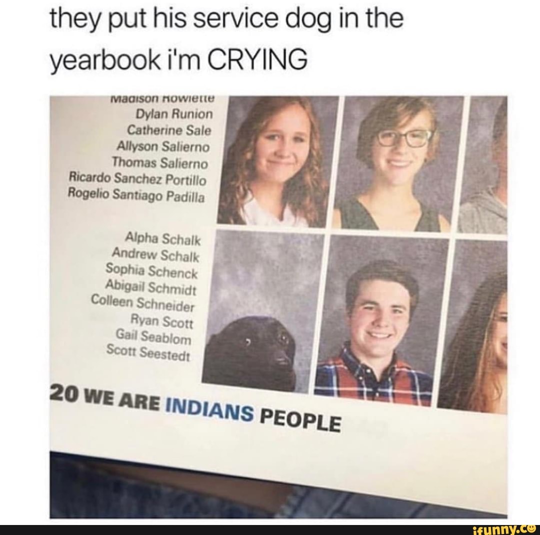 they put his service dog in the
yearbook i'm CRYING
Dylan Runion
Catherine Sale
Allyson Salierno
Thomas Salierno
Ricardo Sanchez Portillo
Rogelio Santiago Padilla
Alpha Schalk
Andrew Schalk
Sophia Schenck
Abigail Schmidt Colleen Schneider I
Ryan Scott I
Gail Seablom
Scott Seestedt