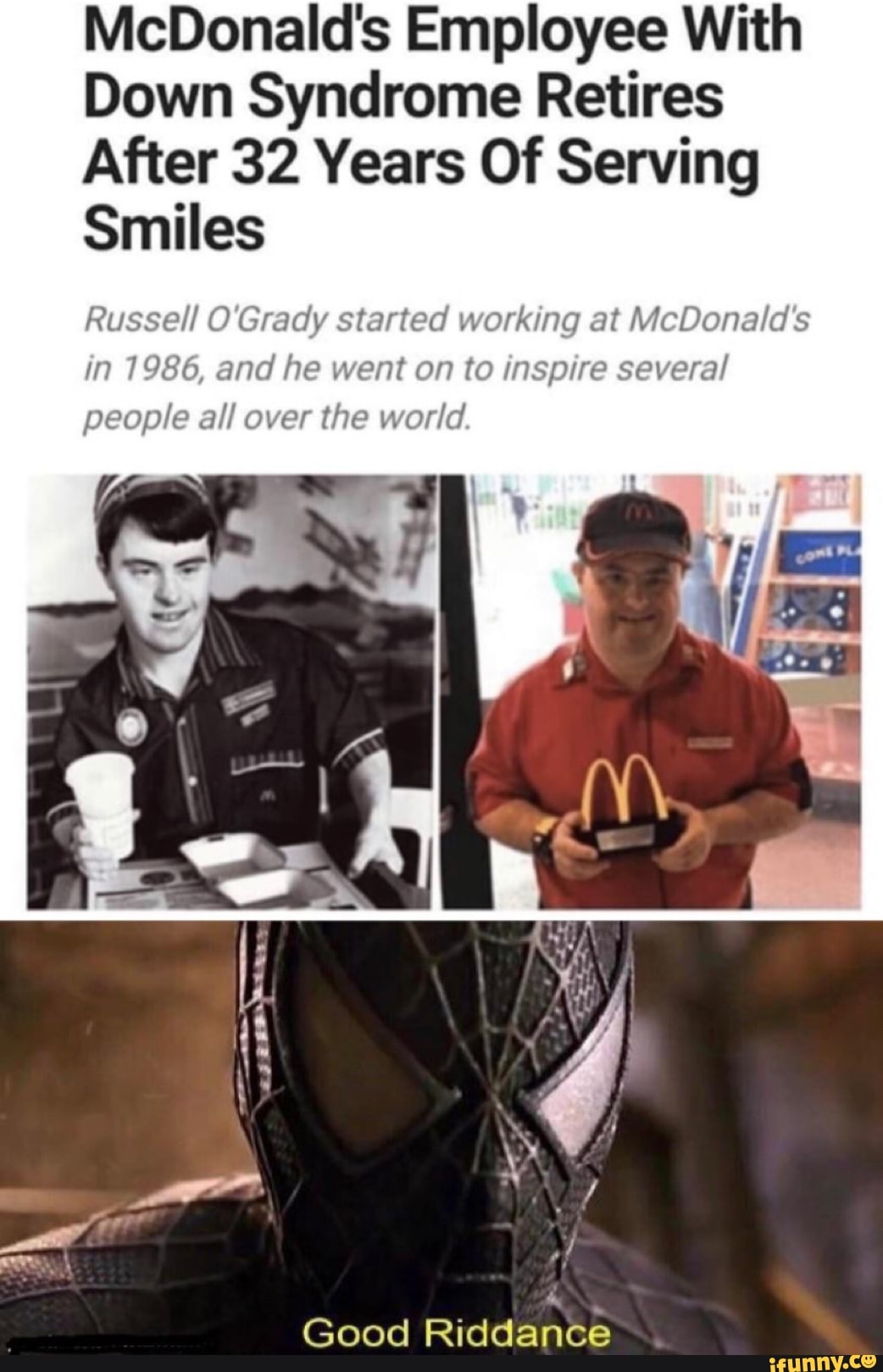 Mcdonalds Employee With Down Syndrome Retires After 32 Years Of Serving Smiles Russell Ogrady 2726