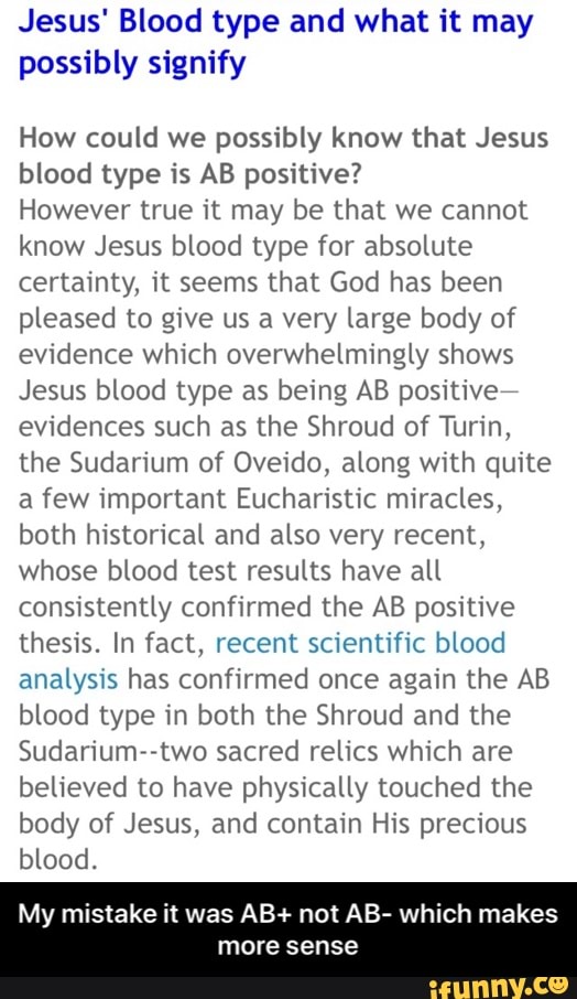 Jesus' Blood Type And What It May Possibly Signify How Could We ...