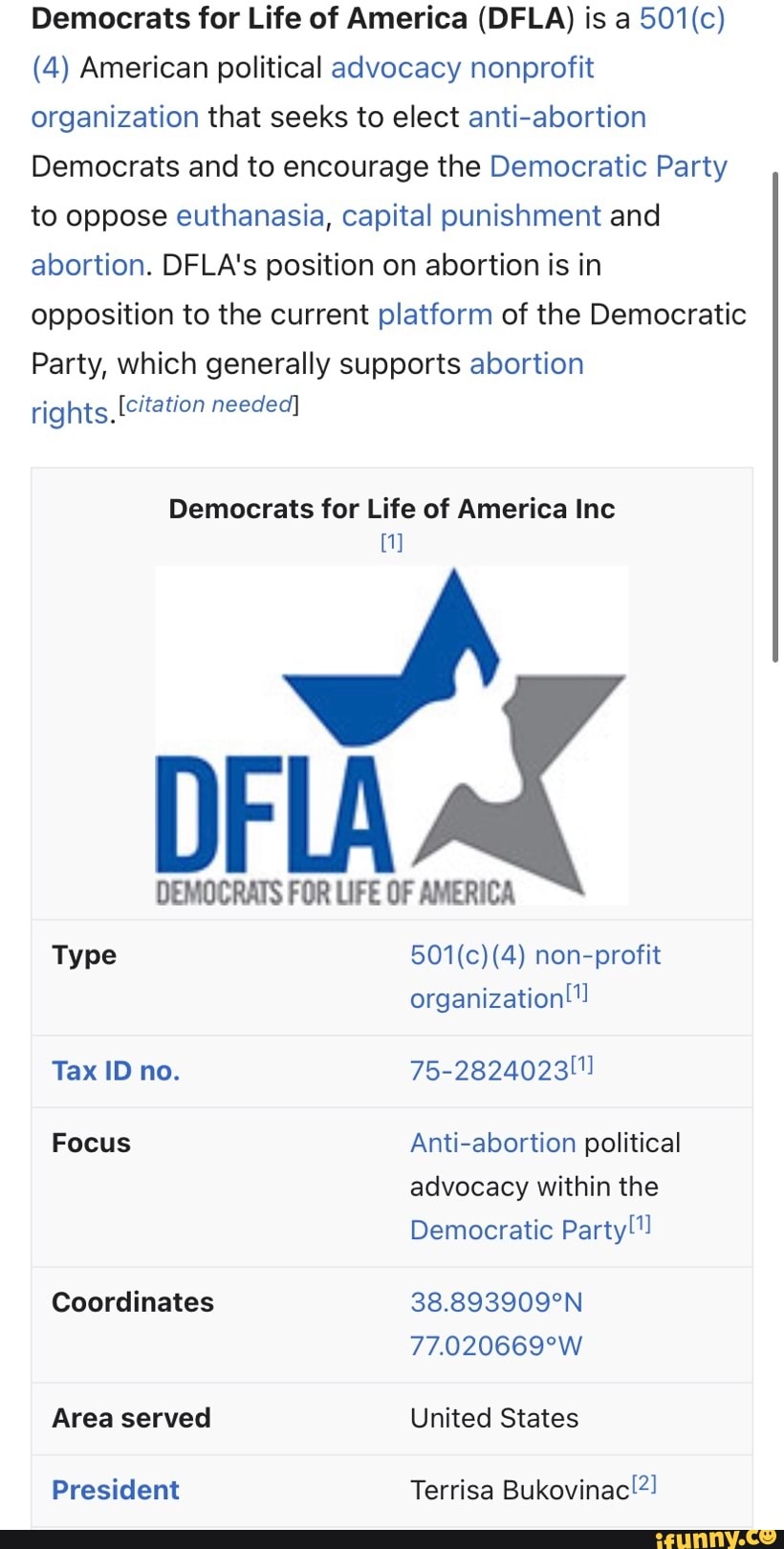 Democrats for Life of America (DFLA) is a (4) American political ...