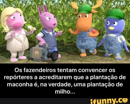 Os fazendeiros tentam convencer os
repórteres a acreditarem que a plantação de
maconha é, na verdade, uma plantação de
milho. - Os fazendeiros tentam convencer os repórteres a acreditarem que a plantação de maconha é, na verdade, uma plantação de milho...