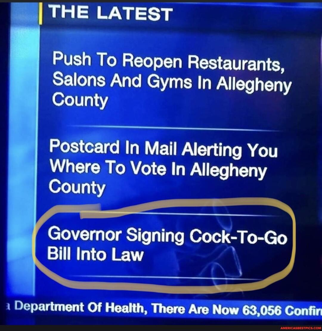 THE LATEST
Push To Reopen Restaurants,
Salons And Gyms In Allegheny
County
Posteard In Mail Alerting You
Where To Vote In Allegheny
County
Governor Signing Cock-To-Go
Bill Into Law
Department Of Health, There Are Now 63,056 Confir