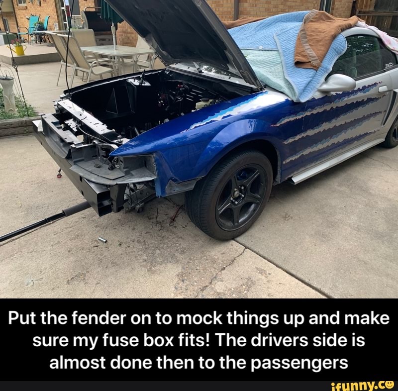 Put the fender on to mock things up and make
sure my fuse box fits! The drivers side is
almost done then to the passengers - Put the fender on to mock things up and make sure my fuse box fits! The drivers side is almost done then to the passengers