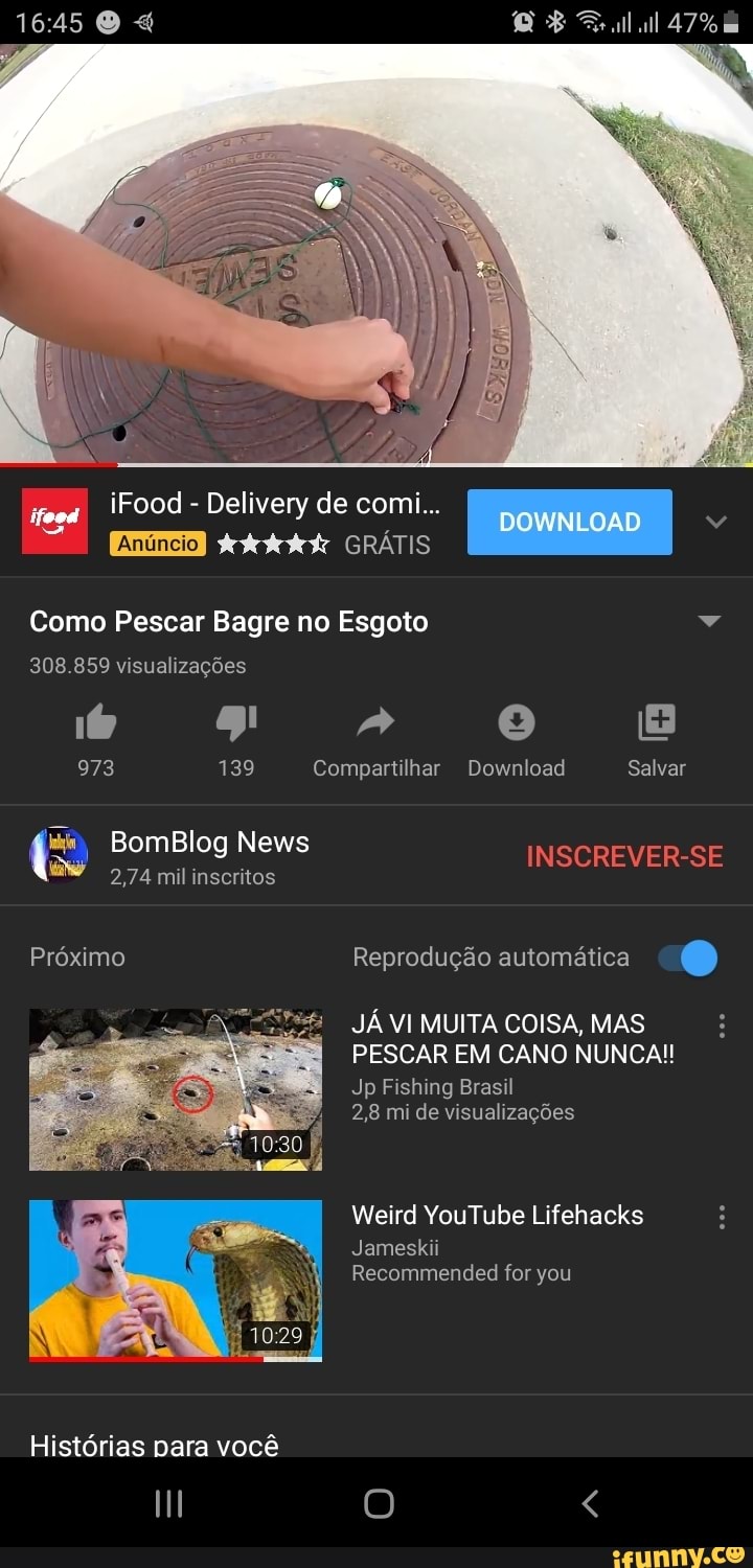 Dan 8 Como Pescar Bagre no Esgoto SZ
Próximo Reprodução automática "<St JA VI MUITA COISA, MAS
PESCAR EM CANO NUNCA!!