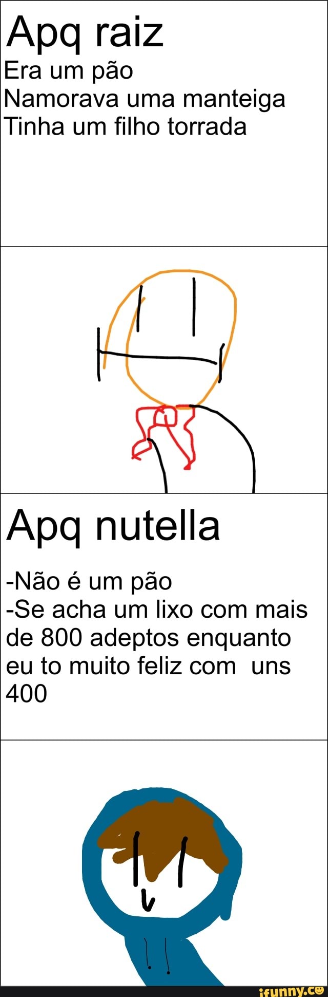 Apg raiz
Era um pao
Namorava uma manteiga
Tinha um filho torrada
-Não é um pão
-Se acha um lixo com mais
de 800 adeptos enquanto
feliz
