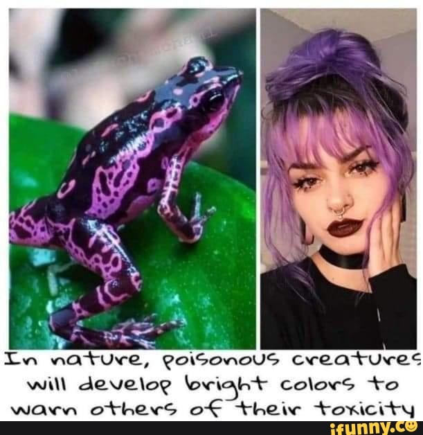 In nature, goisonovs creatures will develog loriaht colors +o warn others of theie toxicity