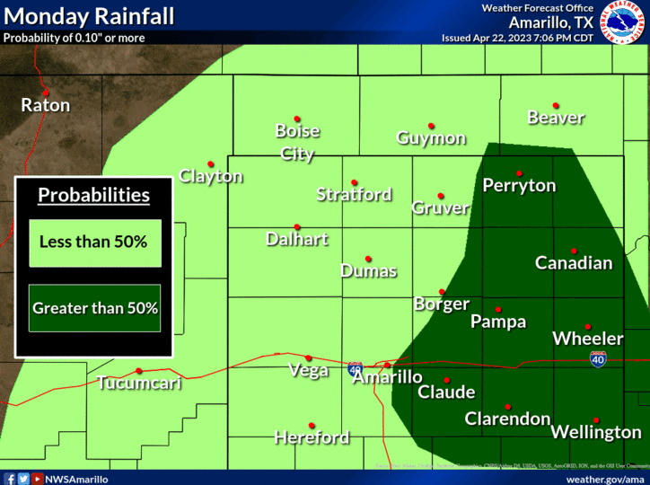 Monday Rainfall Probability of 0.10" or more Weather Forecast Office Amarillo, TX Issued Apr 22