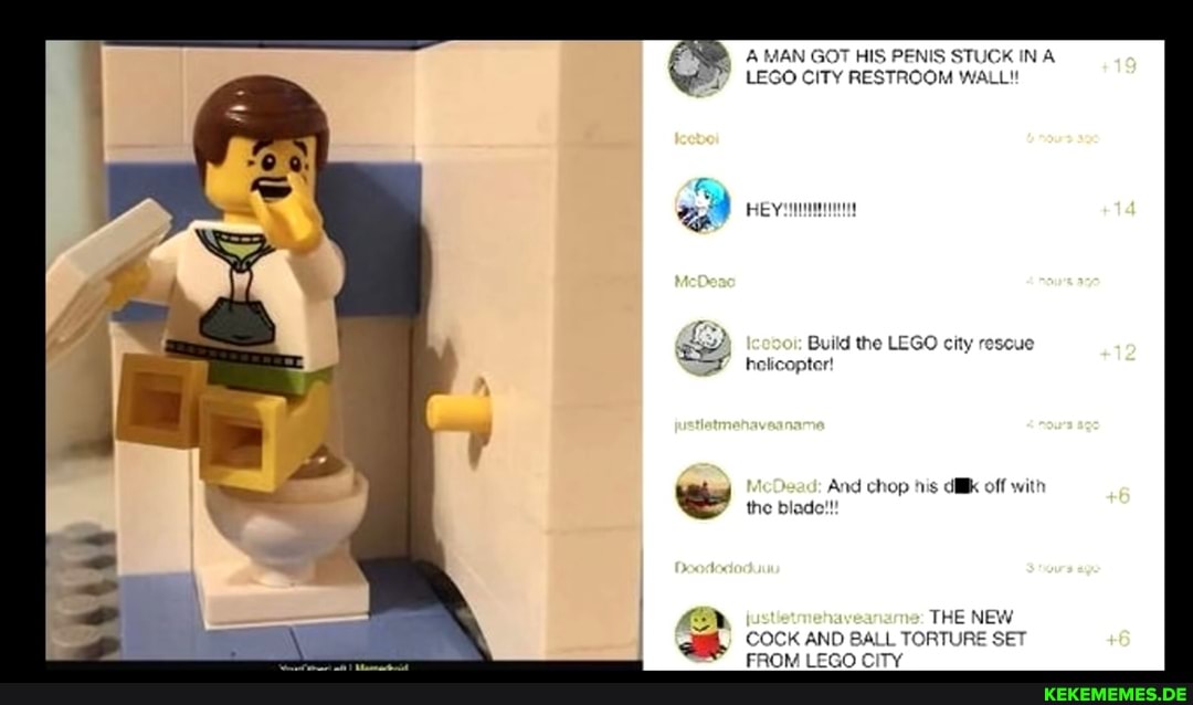 MAN GOT HIS PENIS STUCK IN LEGO CITY RESTROOM WALL!!
+td
Build the LEGO city rescue helicopter!
And chop his dilik off with the blade!!!
THE NEW COCK AND BALL TORTURE SET FROM LEGO CITY
+6