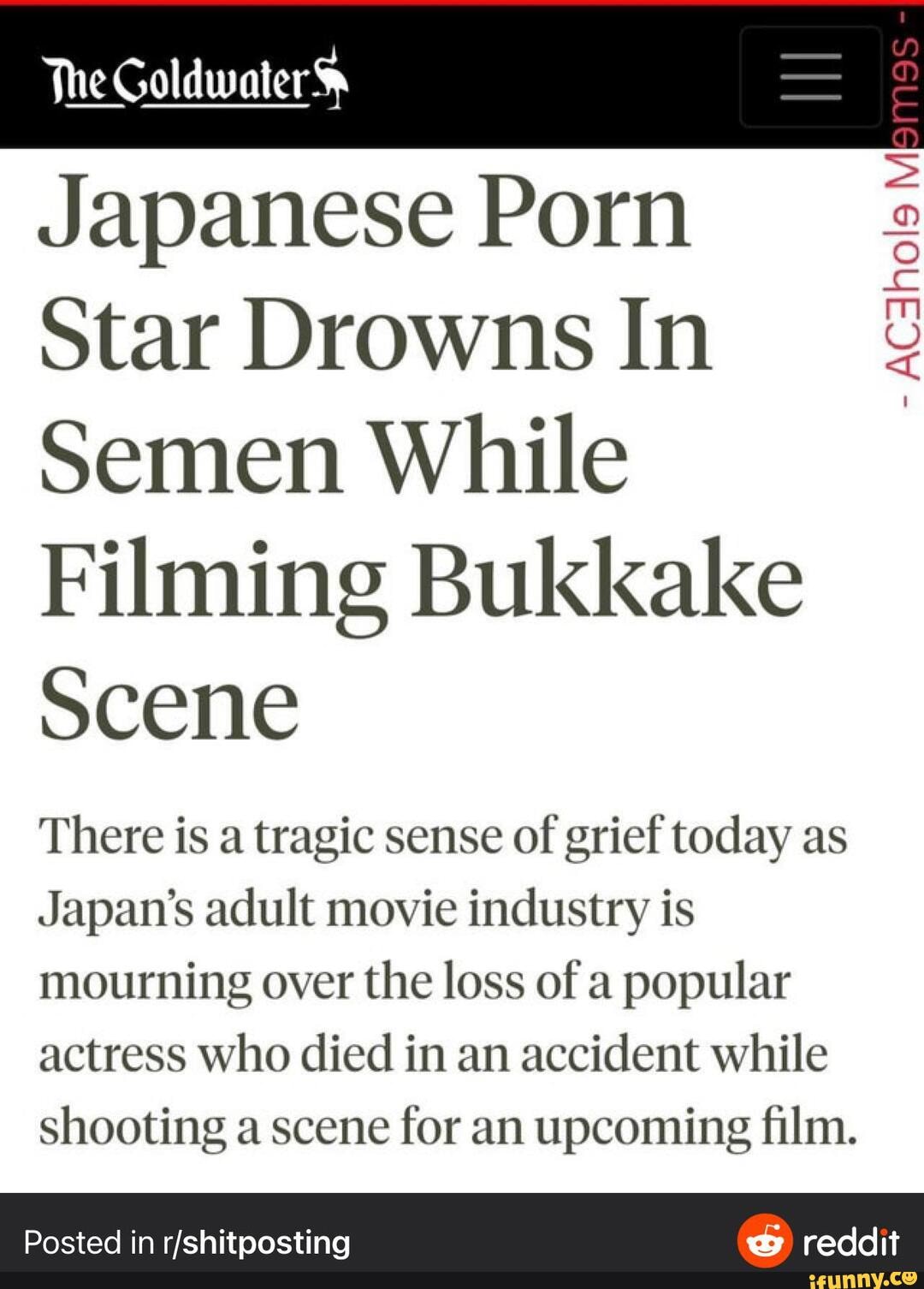 Japanese porn star drowns in semen while filming bukkake scene